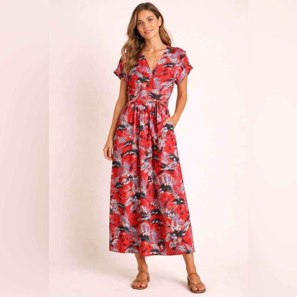 LOFT Red Floral Maxi Dress
